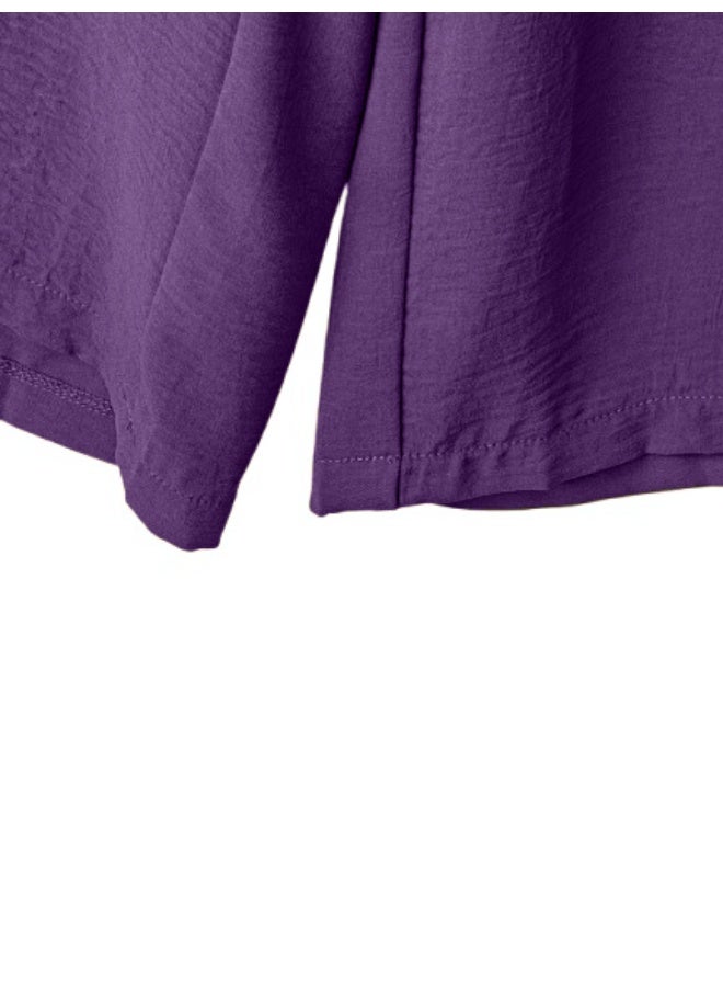 بنطلون نسائي واسع الساقين، بخصر مطاطي ورباط، مقاس حر، مناسب للارتداء اليومي. - Image 4